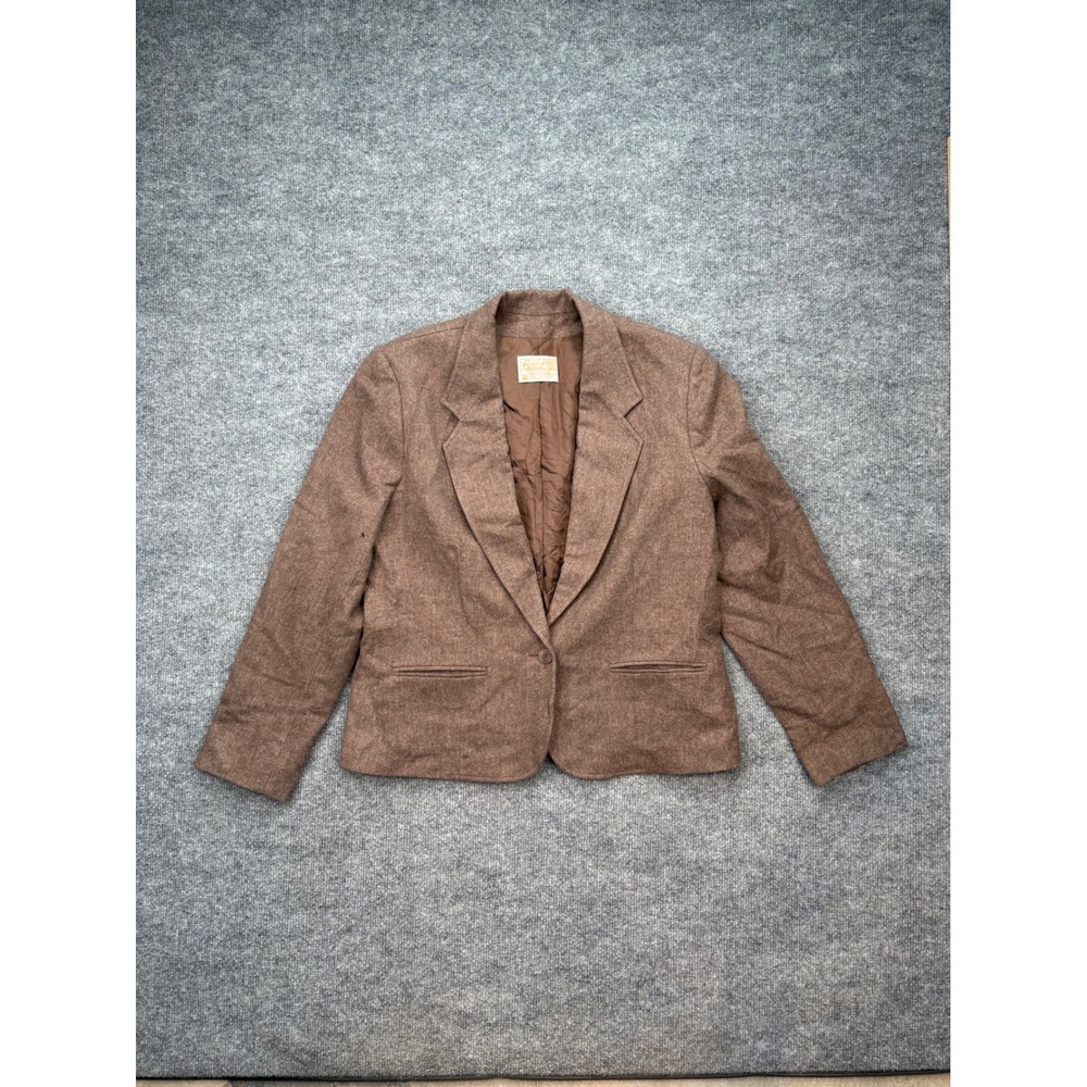 Vintage Pendleton Brown Virgin Wool Blazer Jacket Womens Size 14 Made in USA